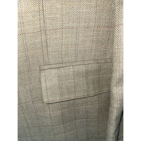 Chaps Ralph Lauren Blazer Mens 41R Beige Silk Wool Linen Plaid Buttons Career‎ - Picture 8 of 12
